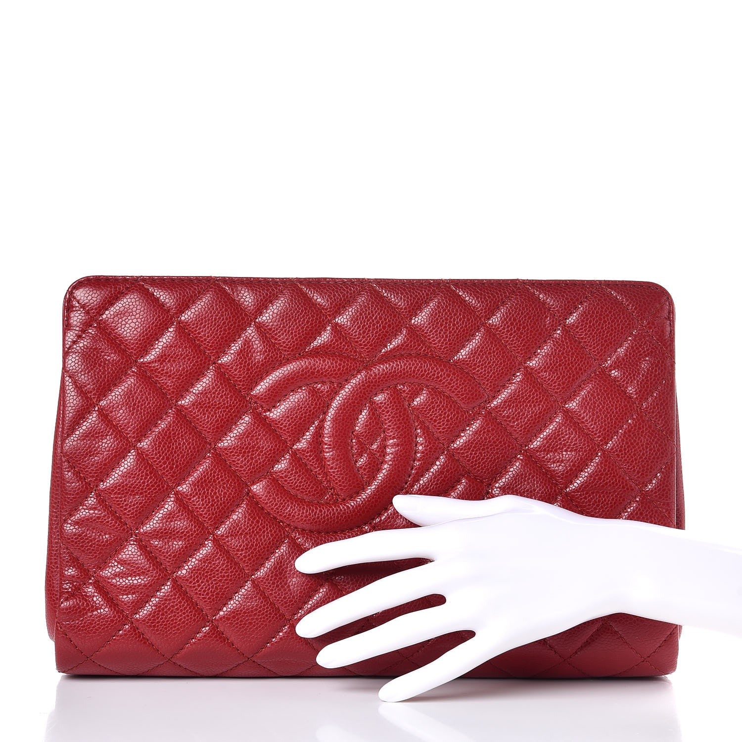 Chanel Caviar Quilted Large CC Clutch Red 2 of 9