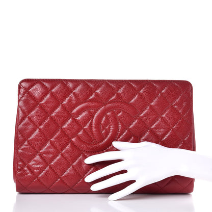 Chanel Caviar Quilted Large CC Clutch Red 2 of 9