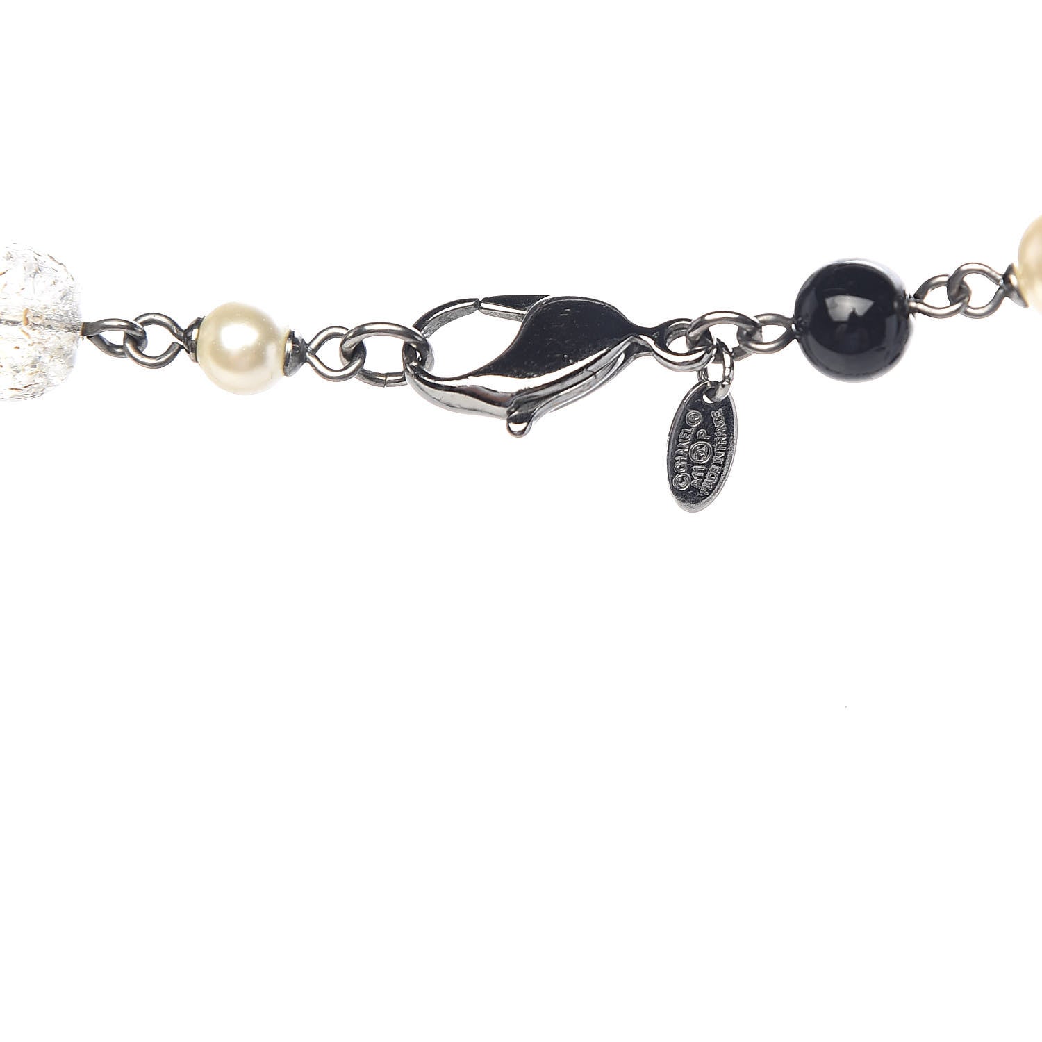 Chanel Pearl Beaded Crystal CC Long Necklace Black Silver 4 of 5