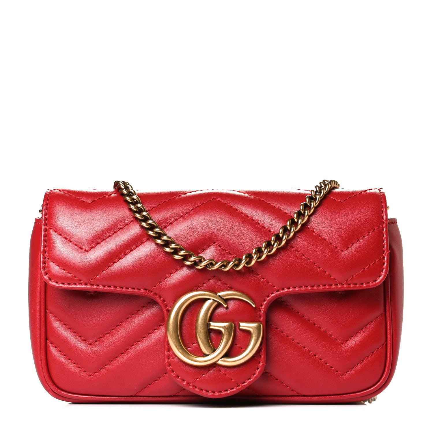 Gucci Calfskin Matelasse Super Mini GG Marmont Shoulder Bag Hibiscus Red 1 of 8