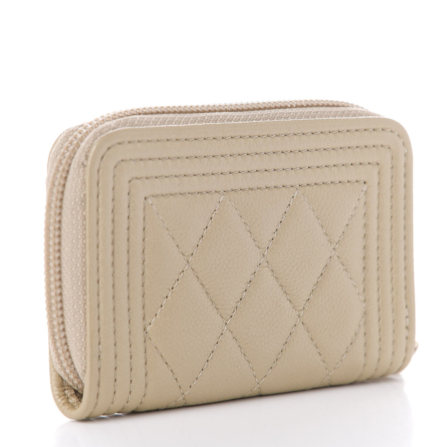 Chanel Metallic Caviar Quilted Boy Zip Around Coin Purse Wallet Light Gold 3 of 7