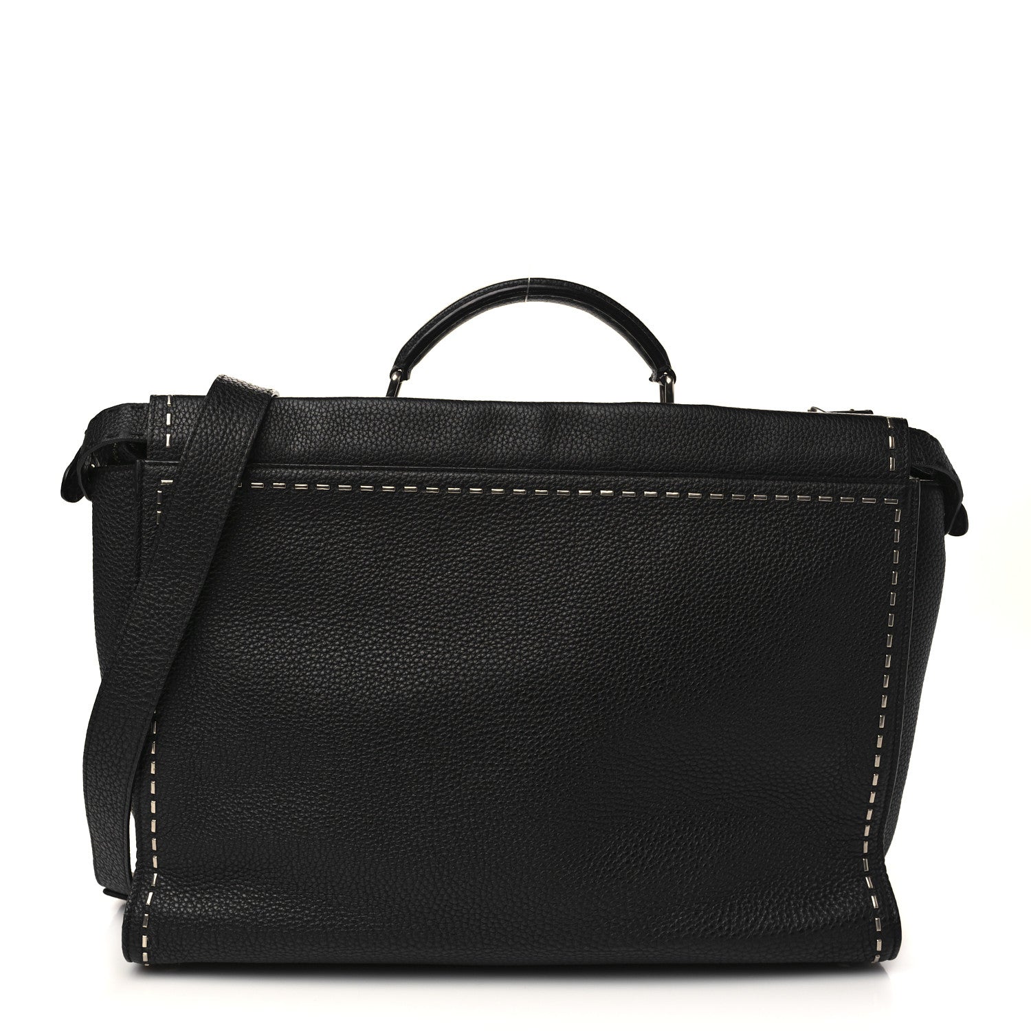 Fendi Cuoio Romano Selleria Metal Stitch Large Mens Peekaboo Iconic Essential Satchel Black 1 of 7
