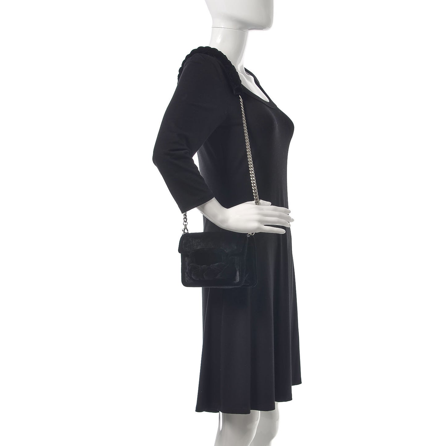 Velluto Froisse Tresse Shoulder Bag Black