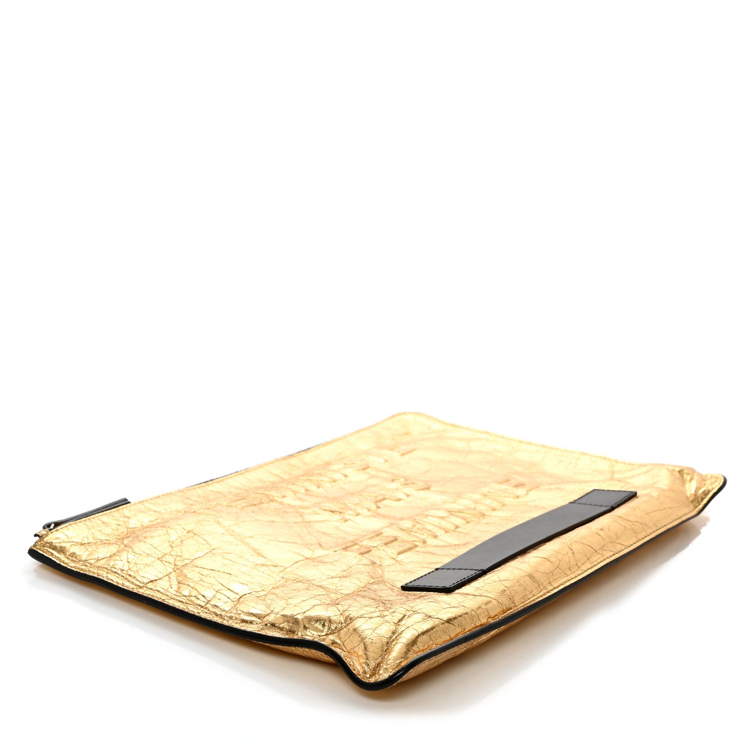 Metallic Lambskin Large Feministe Maize Feminine Pouch Clutch Gold