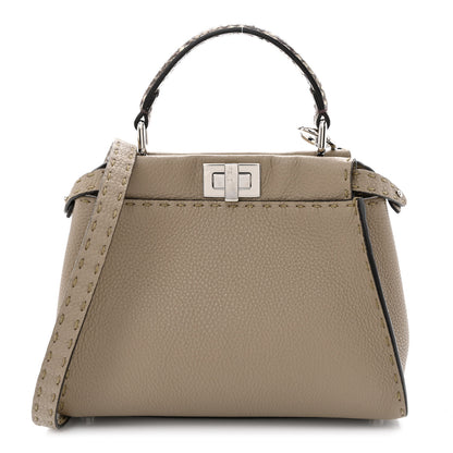 Fendi Cuoio Romano Snakeskin Selleria Mini Peekaboo Iconic Satchel Corda White 1 of 11