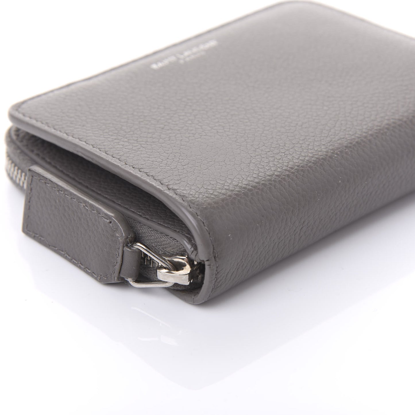 Grained Calfskin Rive Gauche Compact Zip Around Wallet Fog