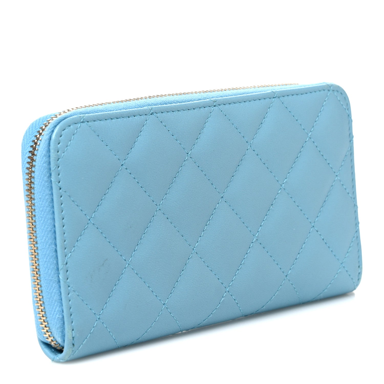 Chanel Lambskin Quilted Medium Zip Around Wallet Blue 3 of 8