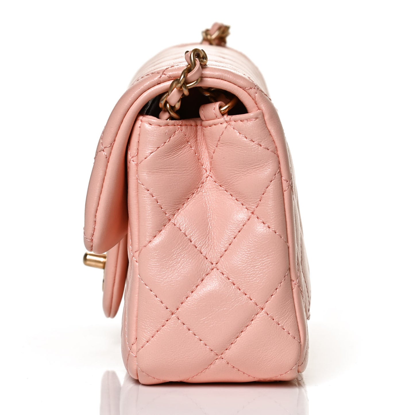 Lambskin Quilted Mini Rectangular Pearl Crush Flap Light Pink