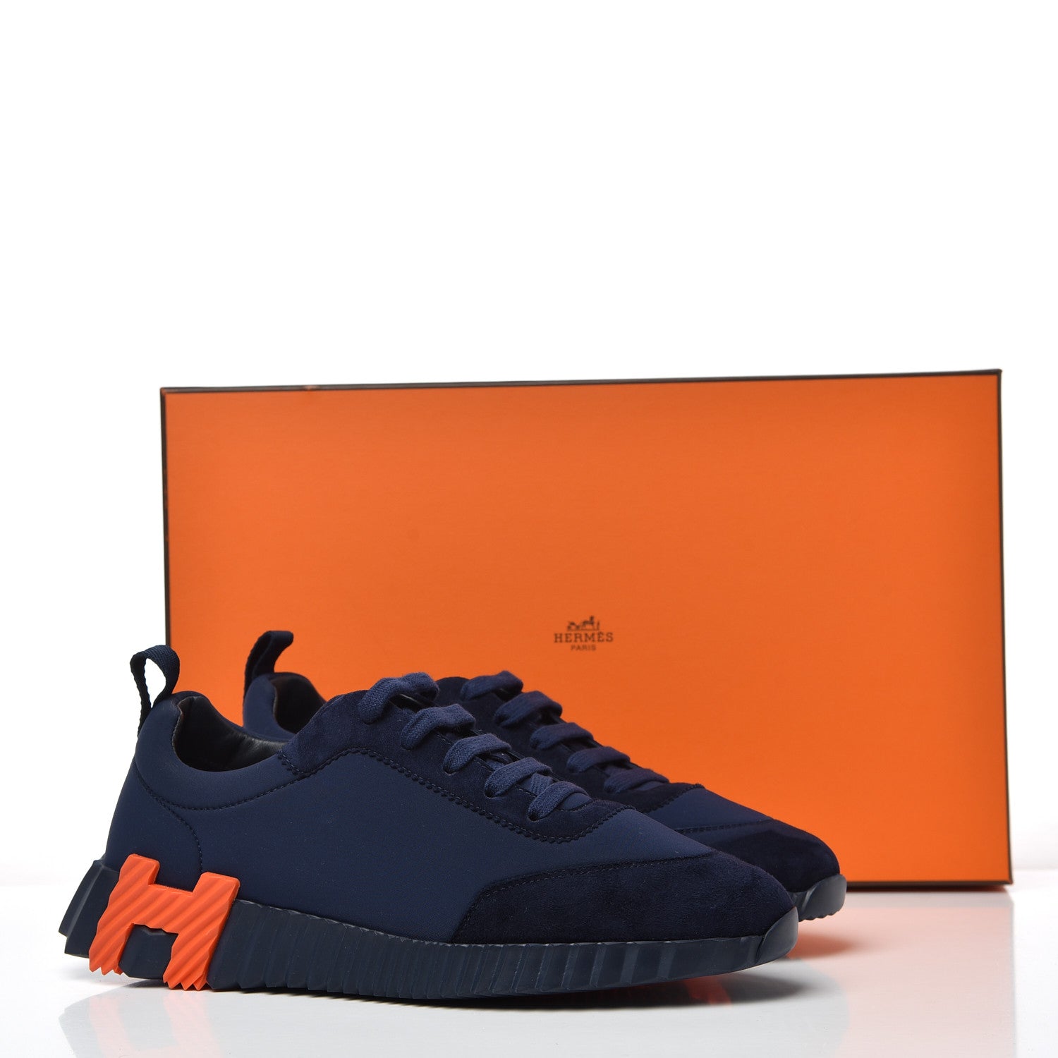 Hermes Technical Jersey Suede Goatskin Bouncing Sneakers 38 Marine 10 of 10