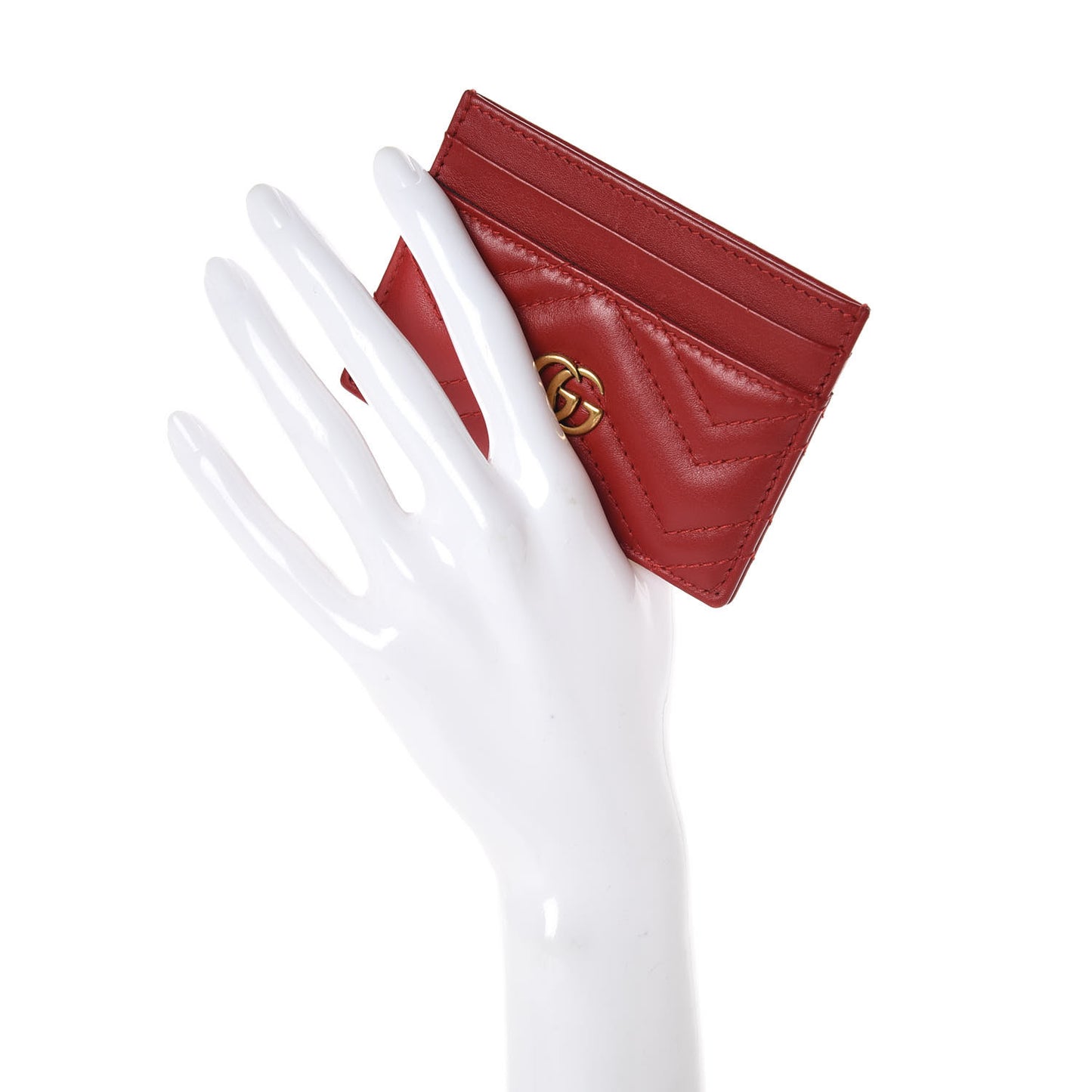 Calfskin Matelasse GG Marmont Card Holder Hibiscus Red
