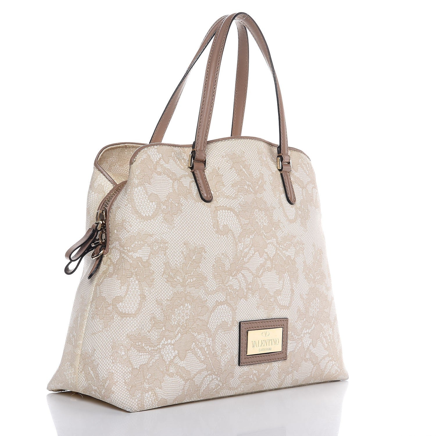 Valentino Garavani Coated Canvas Lace Print Convertible Satchel Sand 3 of 11