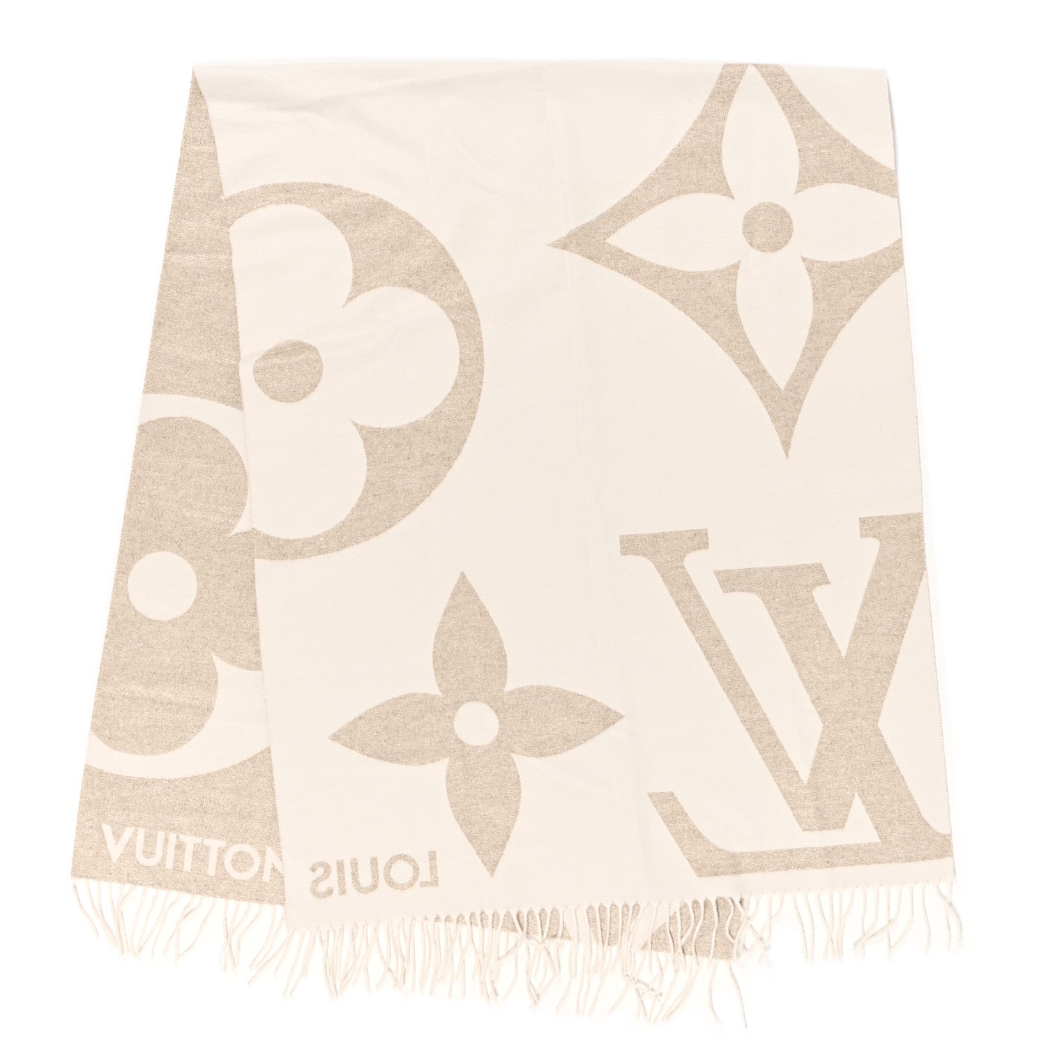 Louis Vuitton Cashmere Wool Oversized Monogram The Ultimate Shine Scarf Beige 2 of 3