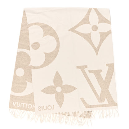 Louis Vuitton Cashmere Wool Oversized Monogram The Ultimate Shine Scarf Beige 2 of 3