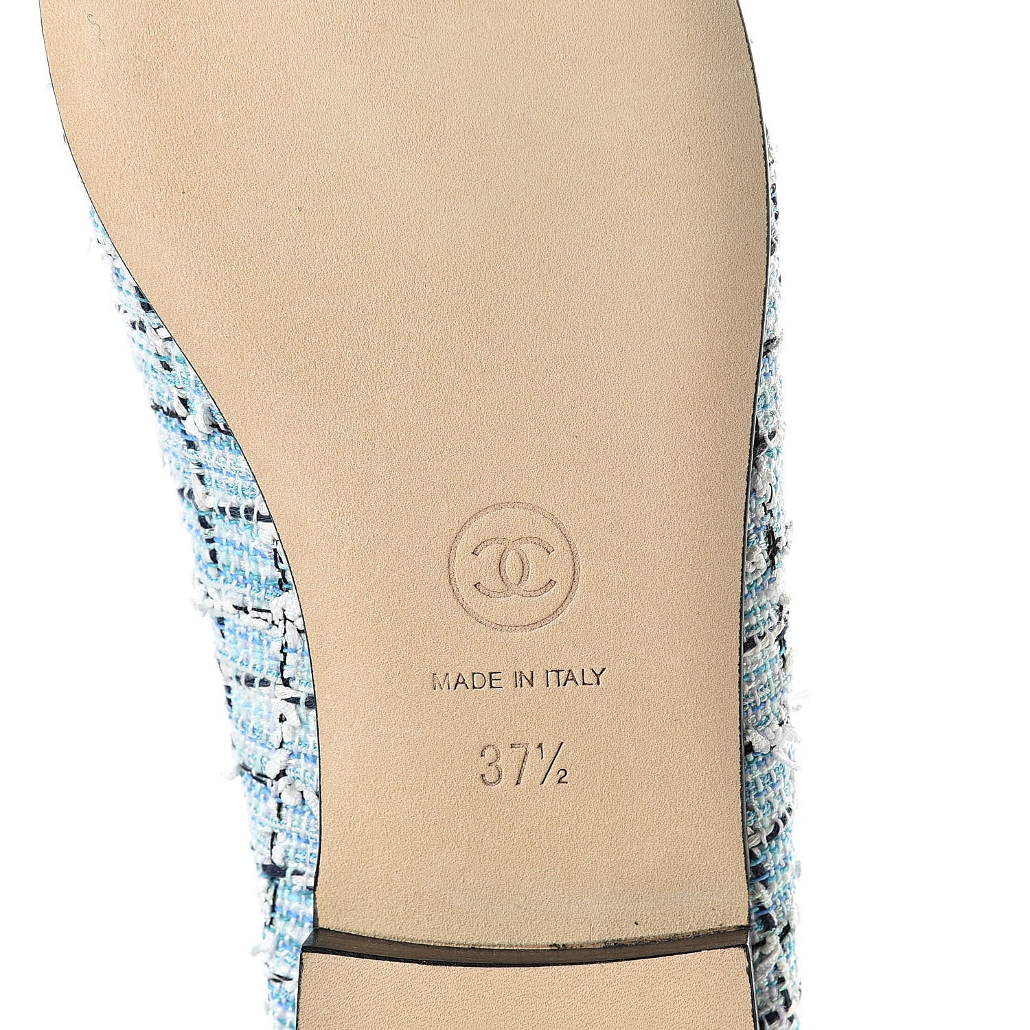 Chanel Tweed Grosgrain Cap Toe Ballerina Flats 37.5 Blue White Navy Black 7 of 9