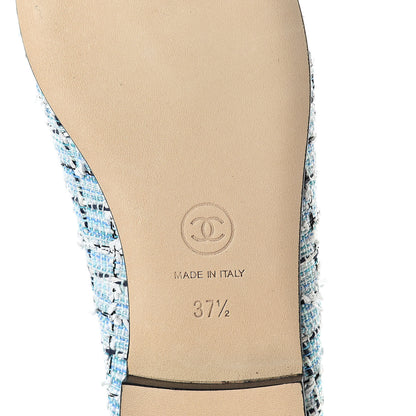 Chanel Tweed Grosgrain Cap Toe Ballerina Flats 37.5 Blue White Navy Black 7 of 9