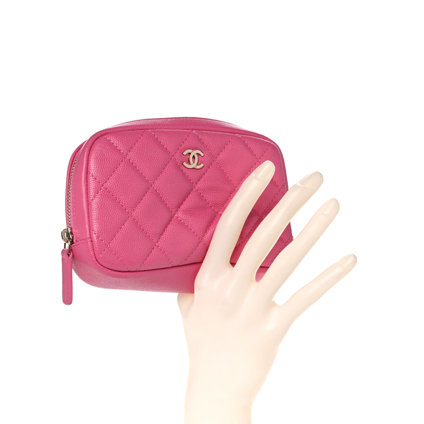 Caviar Quilted Small Curvy Pouch Cosmetic Case Pink