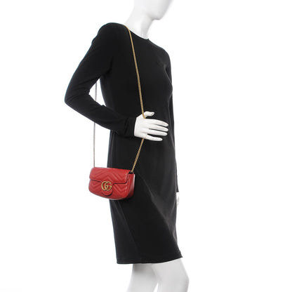 Gucci Calfskin Matelasse Super Mini GG Marmont Shoulder Bag Hibiscus Red 2 of 7