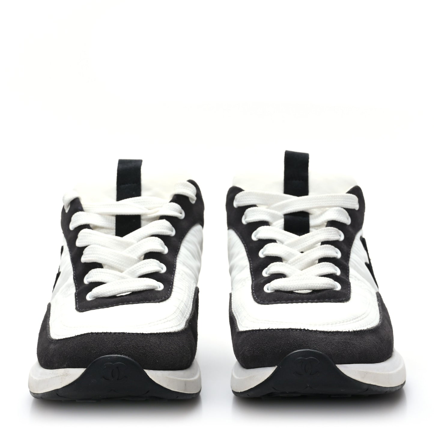 Nylon Suede Calfskin CC Sneakers 38.5 White Dark Grey