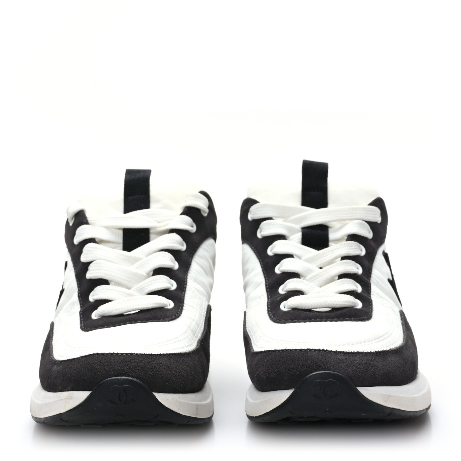 Chanel Nylon Suede Calfskin CC Sneakers 38.5 White Dark Grey 2 of 8