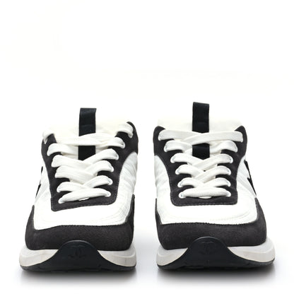 Chanel Nylon Suede Calfskin CC Sneakers 38.5 White Dark Grey 2 of 8