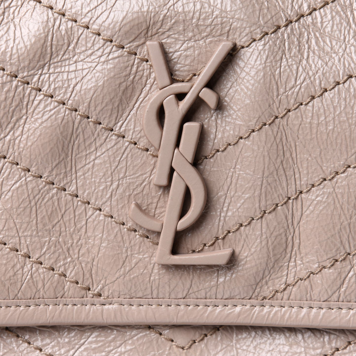 Crinkled Calfskin Matelasse Monogram Medium Niki Chain Satchel Light Taupe