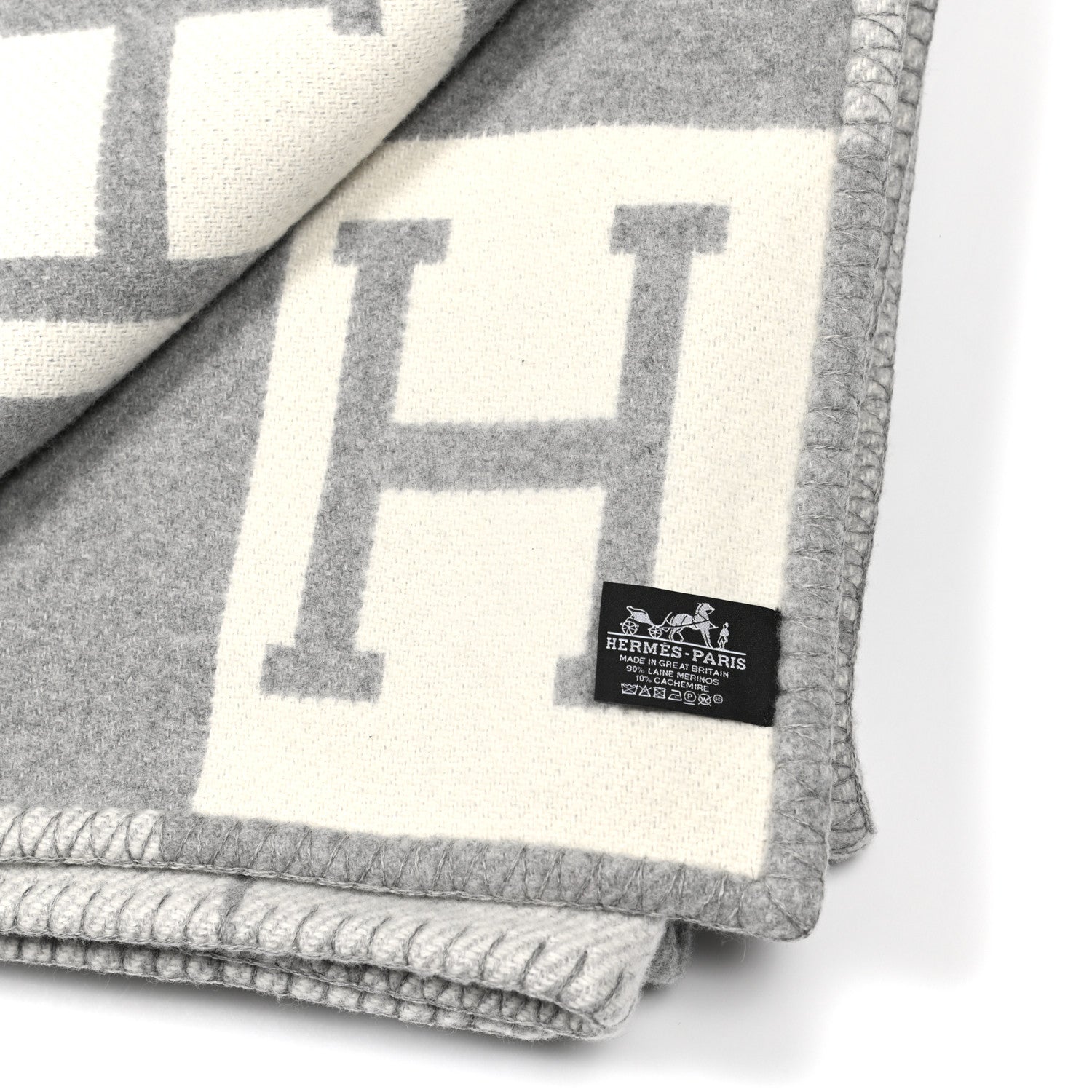 Hermes Wool Cashmere Avalon III Blanket Ecru Gris Clair 3 of 3
