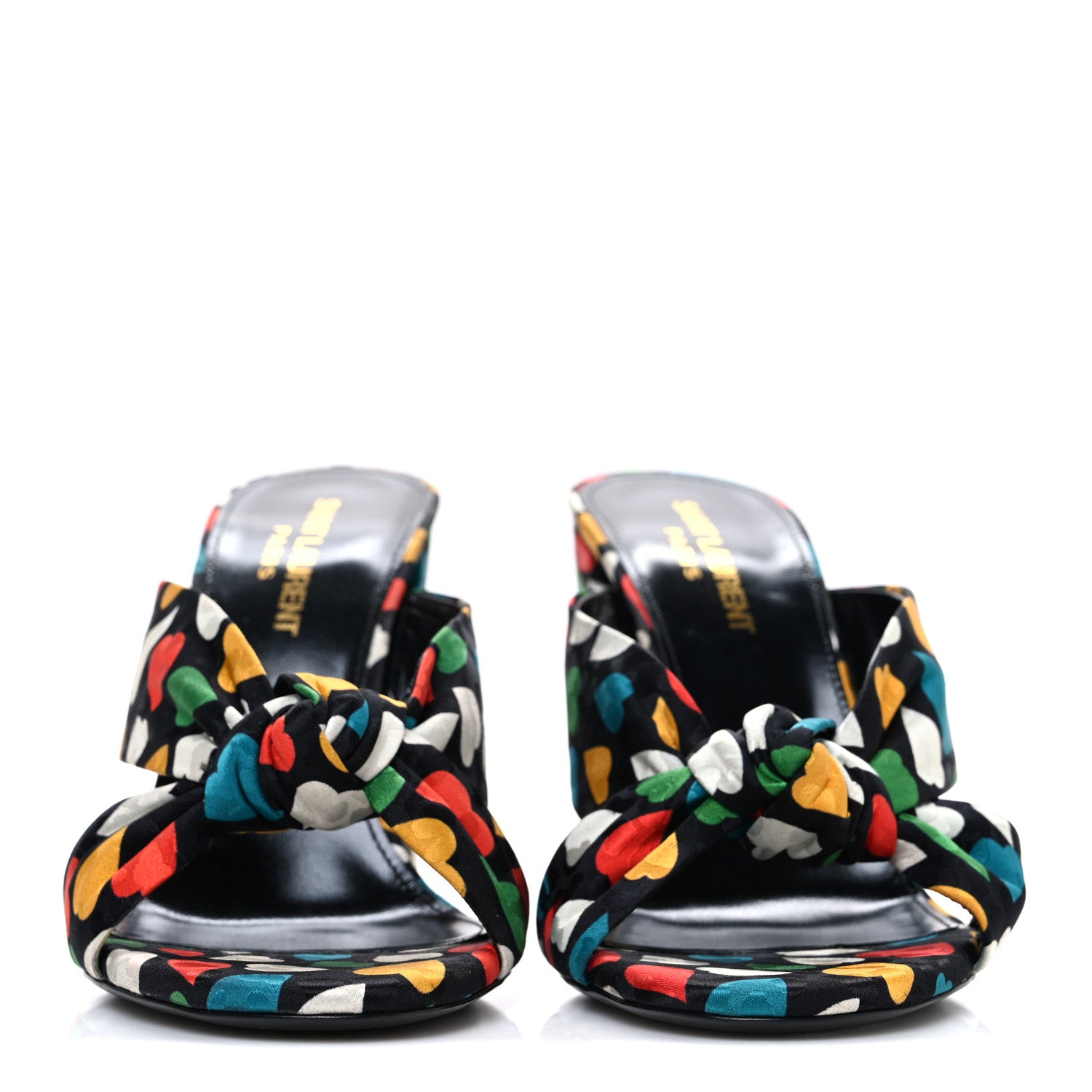 Saint Laurent Satin Heart Bianca 100mm Knotted Mule Sandals 37.5 Black Multicolor 3 of 12
