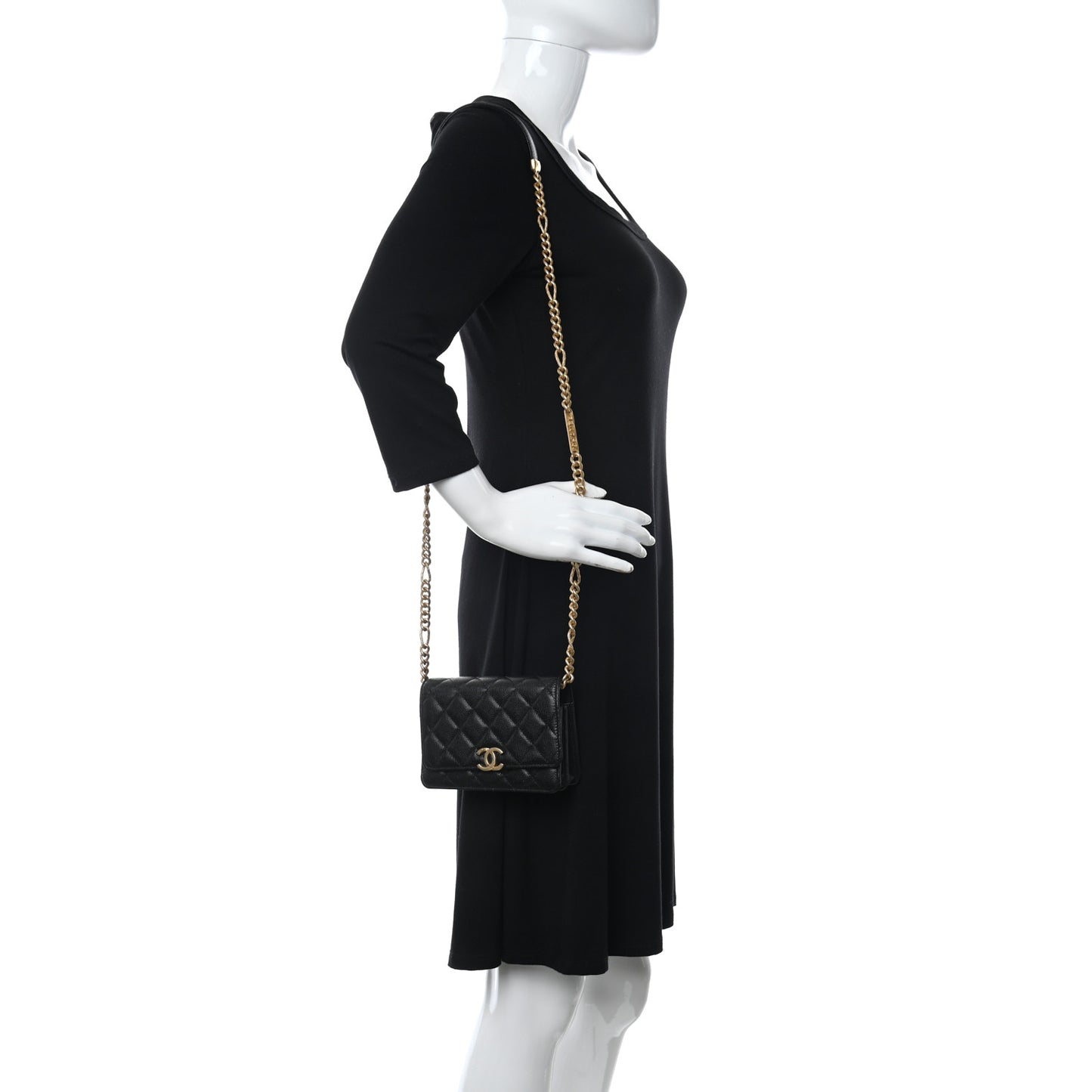 Caviar Quilted Mini Bracelet On Chain Wallet On Chain WOC Black