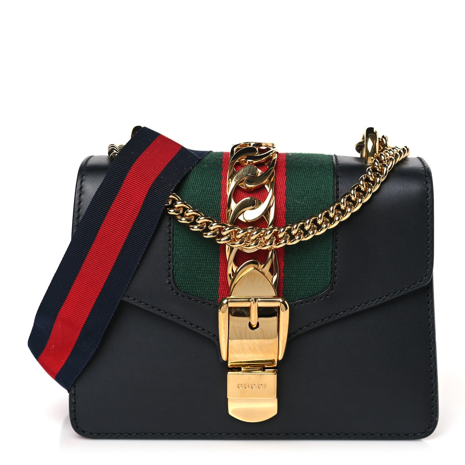 Gucci Calfskin Mini Sylvie Chain Shoulder Bag Black 1 of 9