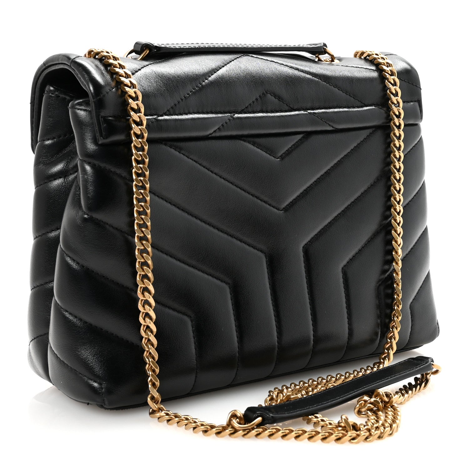 Saint Laurent Calfskin Y Quilted Monogram Small Loulou Chain Satchel Black 3 of 10