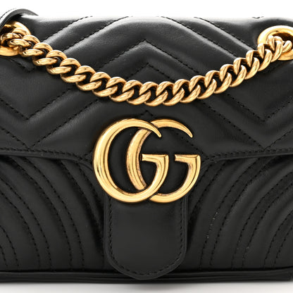 Gucci Calfskin Matelasse Mini GG Marmont Shoulder Bag Black 8 of 11