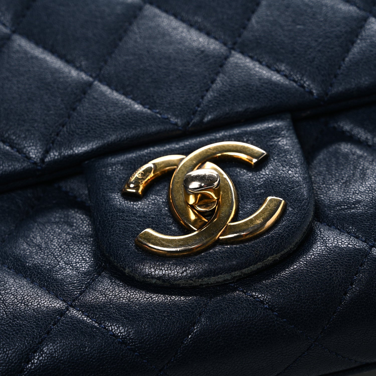 Chanel Shiny Sheepskin Quilted Large Trapezio Flap Navy 11 of 12