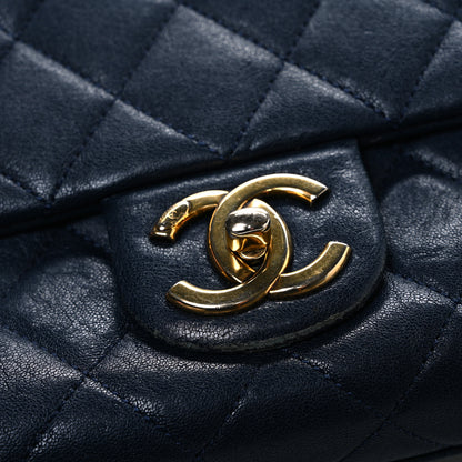 Chanel Shiny Sheepskin Quilted Large Trapezio Flap Navy 11 of 12