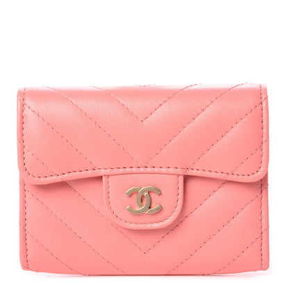 Chanel Lambskin Chevron Quilted Card Holder Coral 1 of 9