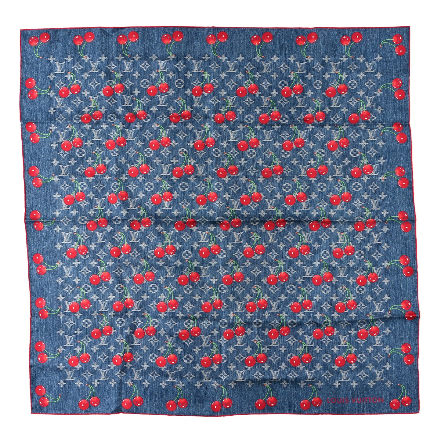 LV X TM Silk Monogram Cerises Square Scarf 90 Denim Blue