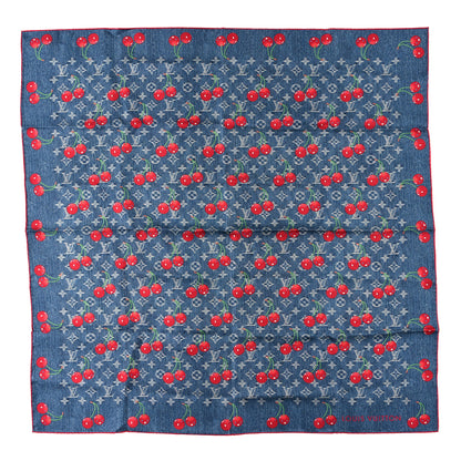 Louis Vuitton LV X TM Silk Monogram Cerises Square Scarf 90 Denim Blue 1 of 3