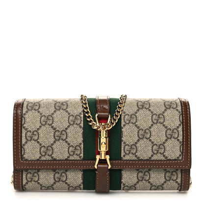 Gucci GG Supreme Monogram Azalea Calfskin Web Jackie 1961 Chain Wallet Beige Ebony Brown Sugar 1 of 10