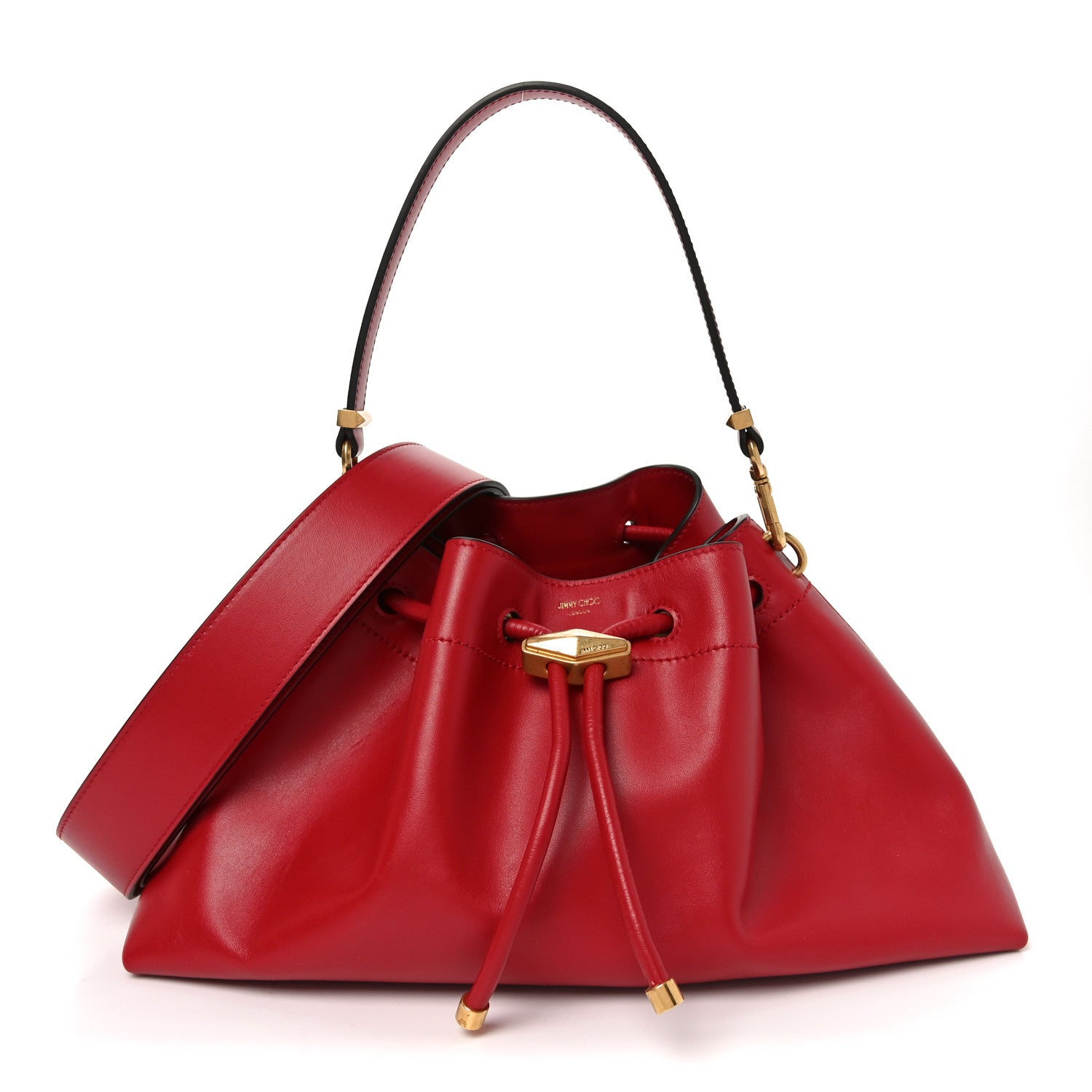 Jimmy Choo Smooth Shiny Calfskin Cinch M Bucket Bag Ruby Red 1 of 9