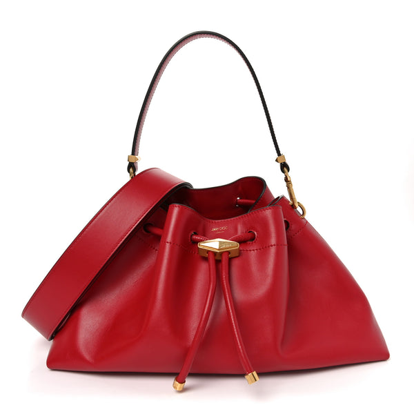 新品未使用 JINCUP Urushi RED M Jimmy Choo Smooth Shiny Calfskin Cinch M Bucket Bag Ruby Red