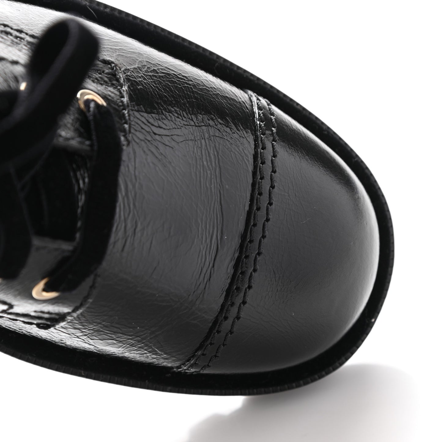 Shiny Calfskin Velvet Pearl Combat Short Boots 39 Black