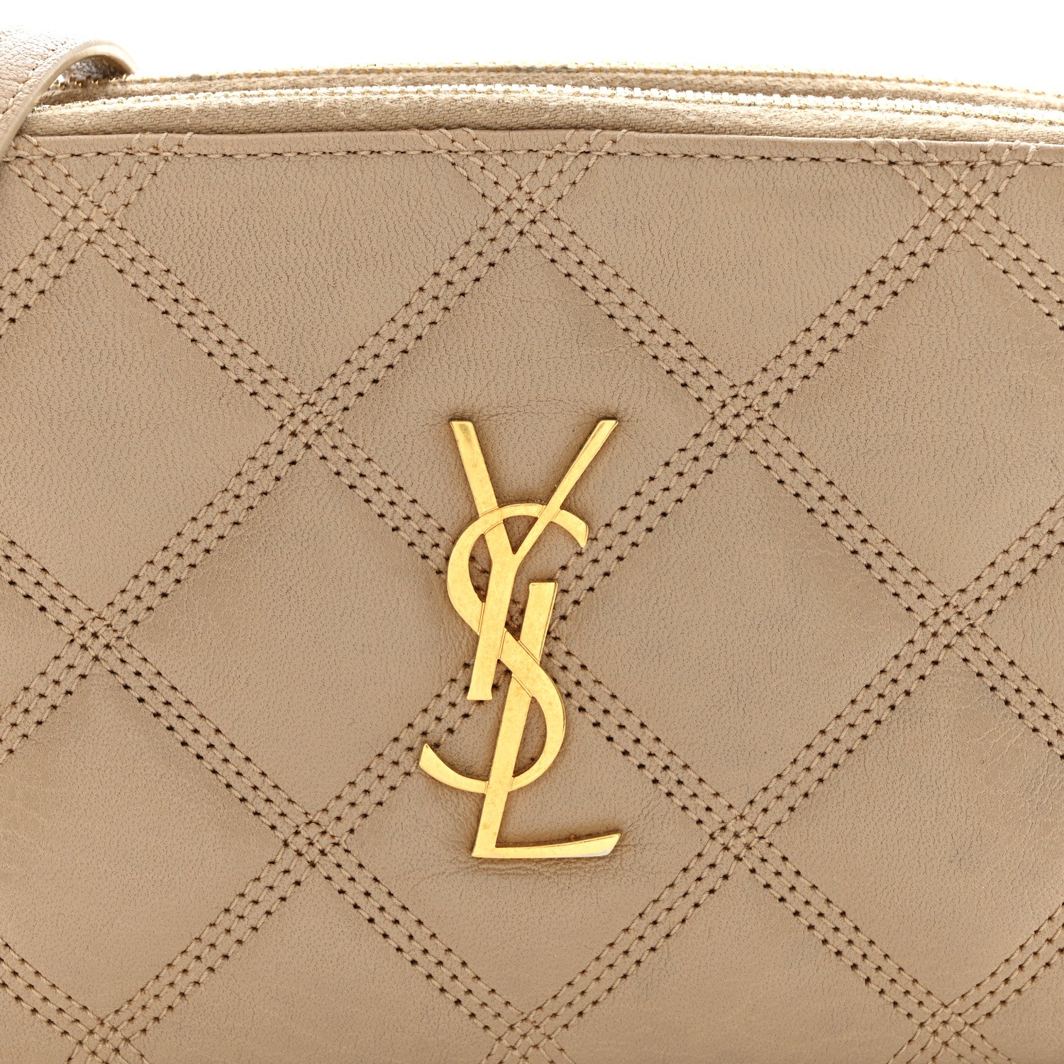 Saint Laurent Grained Lambskin Quilted Mini Becky Double Zip Bag Natural Tan 10 of 16