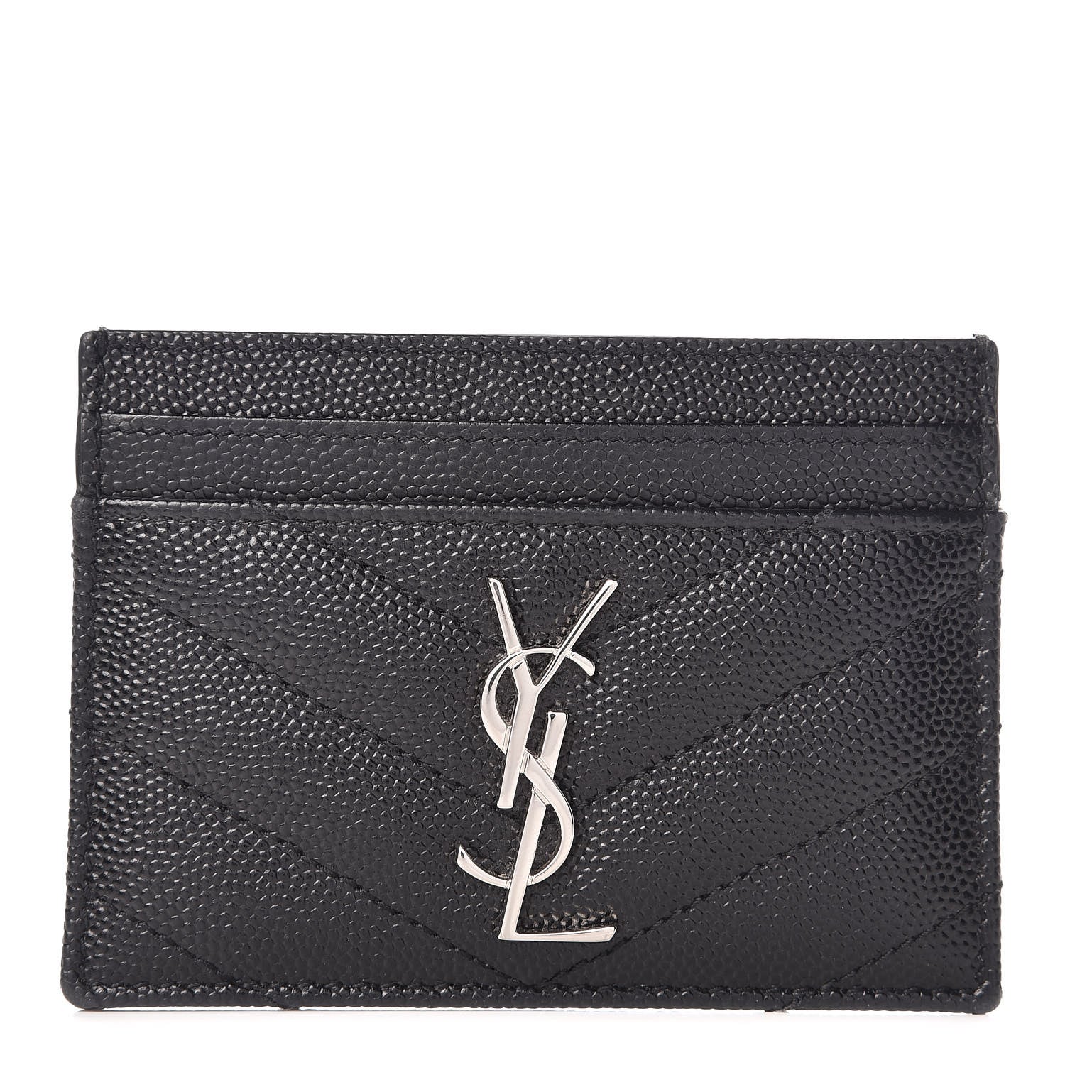 Saint Laurent Grain De Poudre Matelasse Chevron Monogram Credit Card Case Black 1 of 7