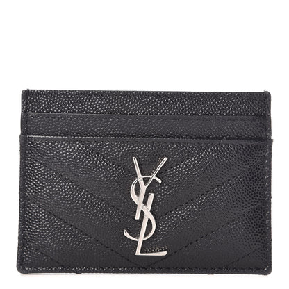 Saint Laurent Grain De Poudre Matelasse Chevron Monogram Credit Card Case Black 1 of 7