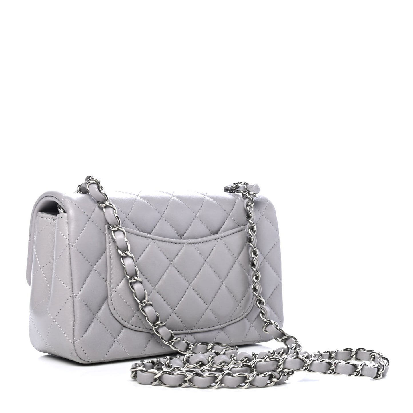 Lambskin Quilted Mini Rectangular Flap Grey