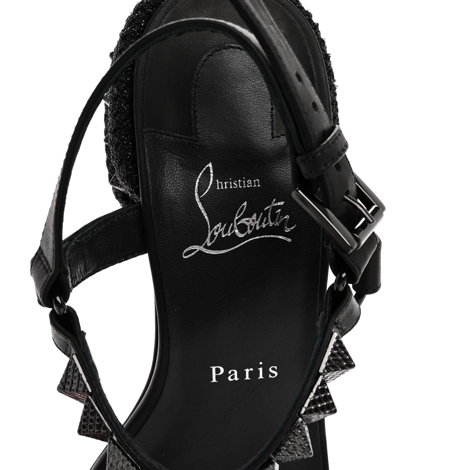 Christian Louboutin Waxed Calfskin Pyrasand 30mm Strappy Sandals 38 Black 7 of 9