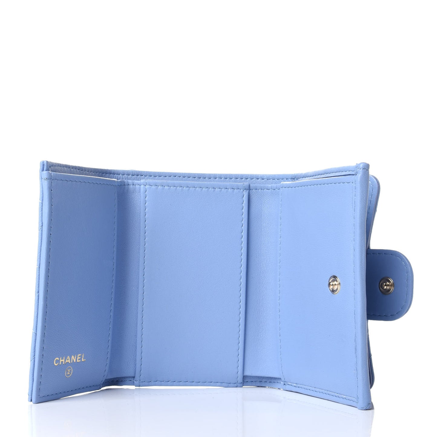 Lambskin Quilted Double Flap Wallet Light Blue