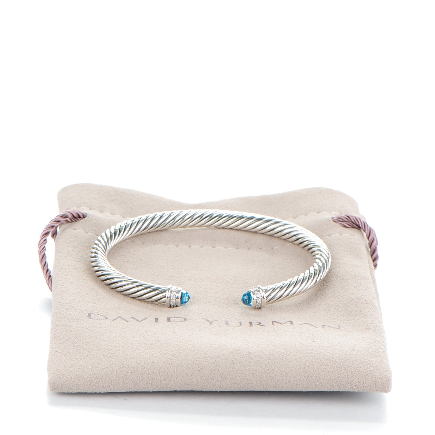 David Yurman Sterling Silver Diamond Blue Topaz 5mm Cable Classics Bracelet 5 of 5