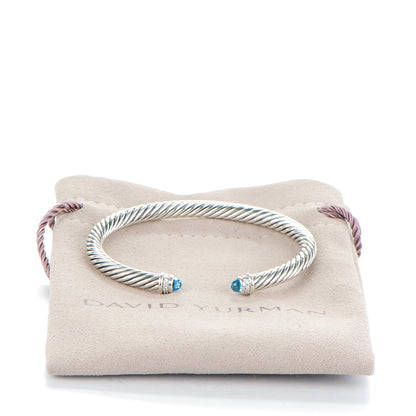 David Yurman Sterling Silver Diamond Blue Topaz 5mm Cable Classics Bracelet 5 of 5