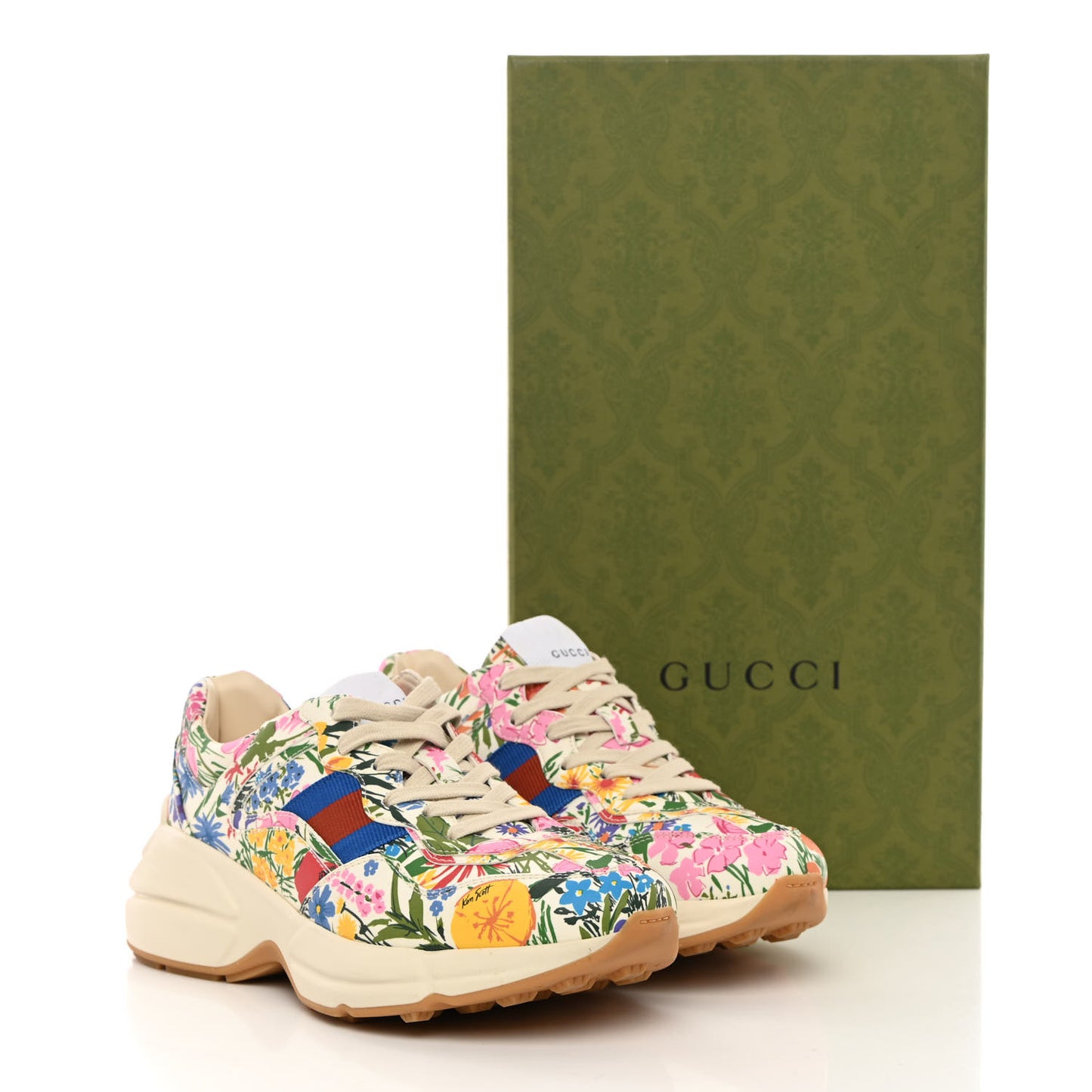 X KEN SCOTT Calfskin Floral Infinity Womens Rhyton Sneakers Mystic White 37.5 Ivory Pink Mystic White