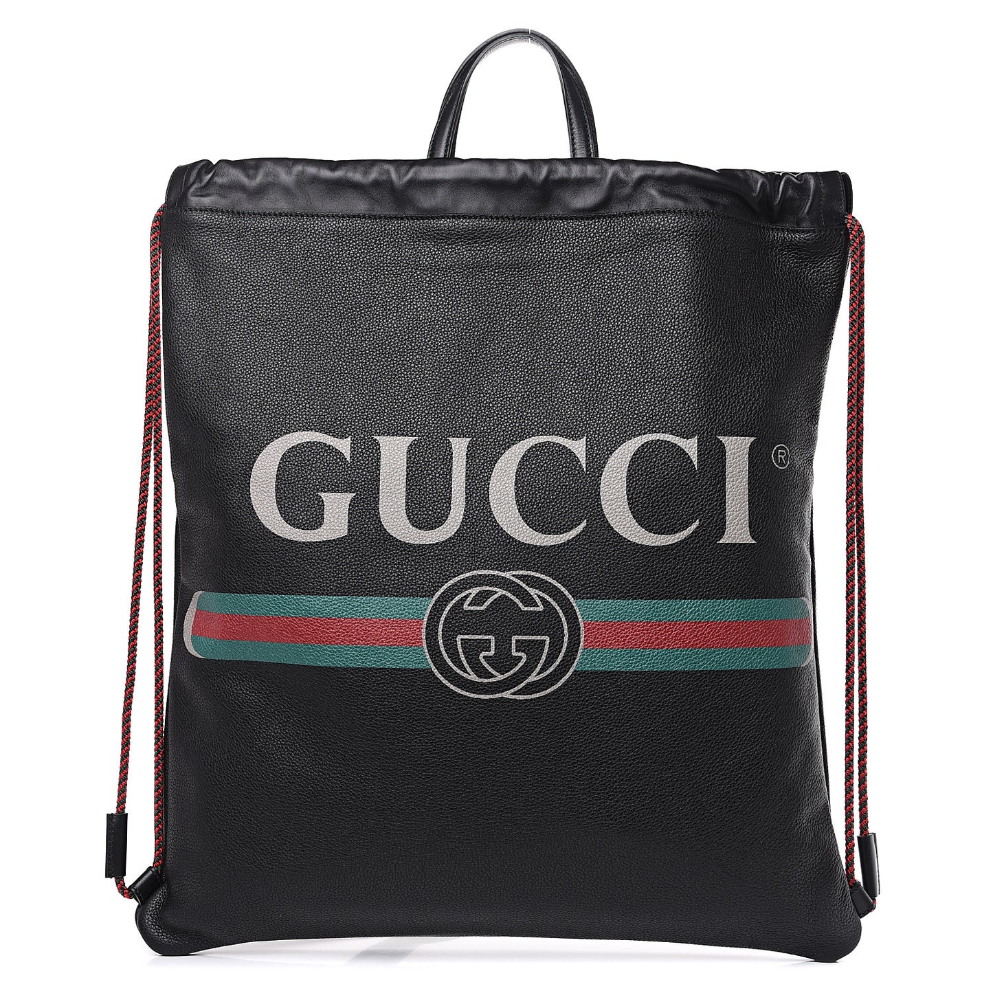 Calfskin Logo Drawstring Backpack Black